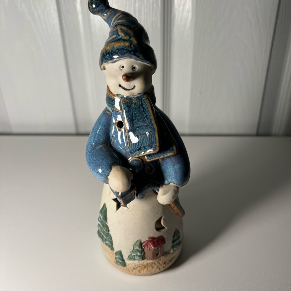 Precious Snowman Votive Candle Holder‎ Blue Hat